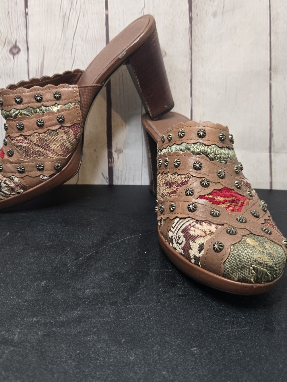 Liz Claiborne Flex Mixed Media Mule Clog Philomena 2 Sz 7.5 Boho WhimsiGoth